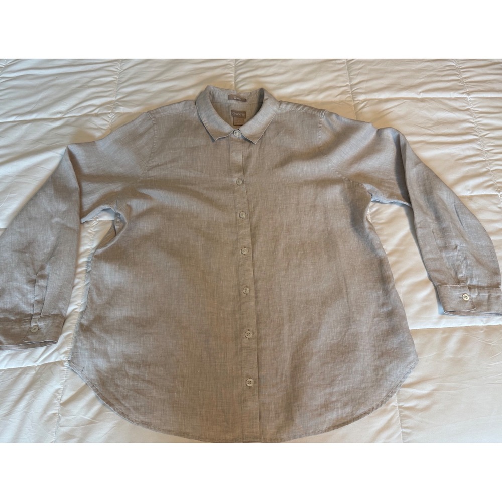 Chico's No Iron Shirt Women 2x grey Excellent Linen Roll Tab Button Down